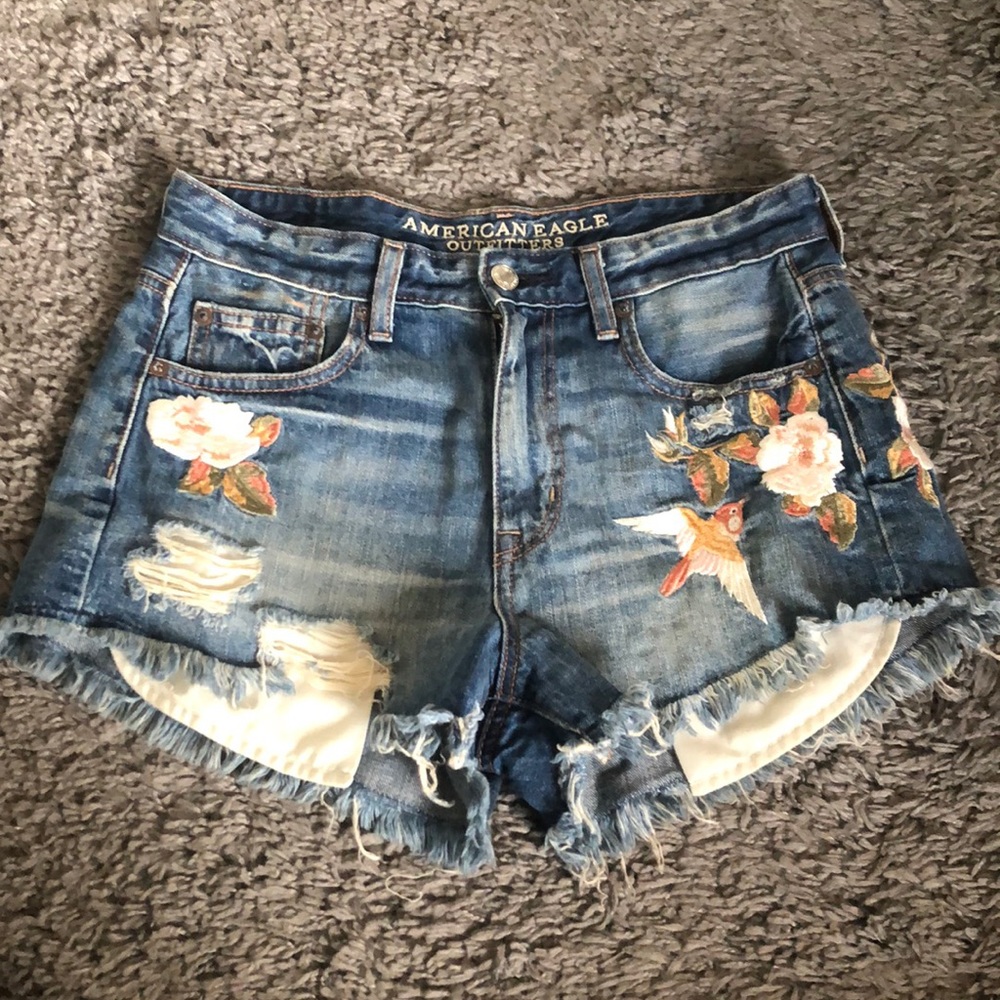 Embroidered jean shorts